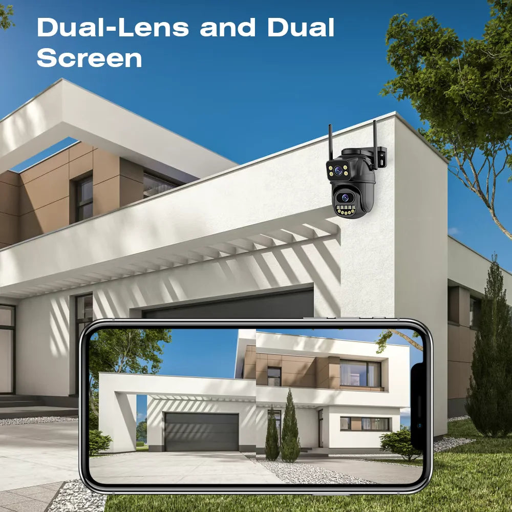 4K 8MP Dual Lens Dual Screen WiFi PTZ Security Camera – AI Auto Tracking, Two-Way Audio, Outdoor IP CCTV Surveillance (P2P ICSEE)
