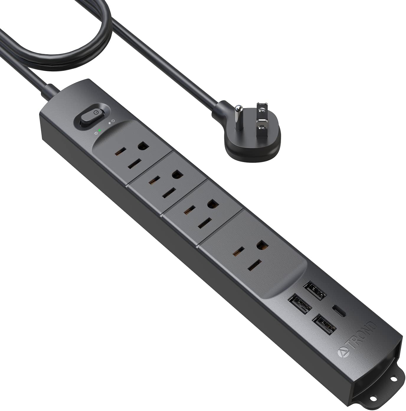 Surge Protector Power Strip with USB – Ultra Thin Flat Plug, 6Ft Extension Cord, 4 AC Outlets, 3 USB Ports & 1 USB-C | 1440J Surge Protection for Home, Office & Dorm