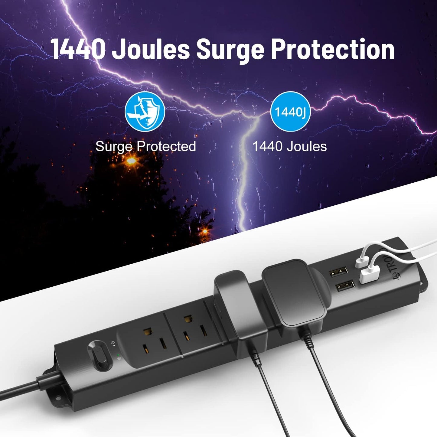 Surge Protector Power Strip with USB – Ultra Thin Flat Plug, 6Ft Extension Cord, 4 AC Outlets, 3 USB Ports & 1 USB-C | 1440J Surge Protection for Home, Office & Dorm