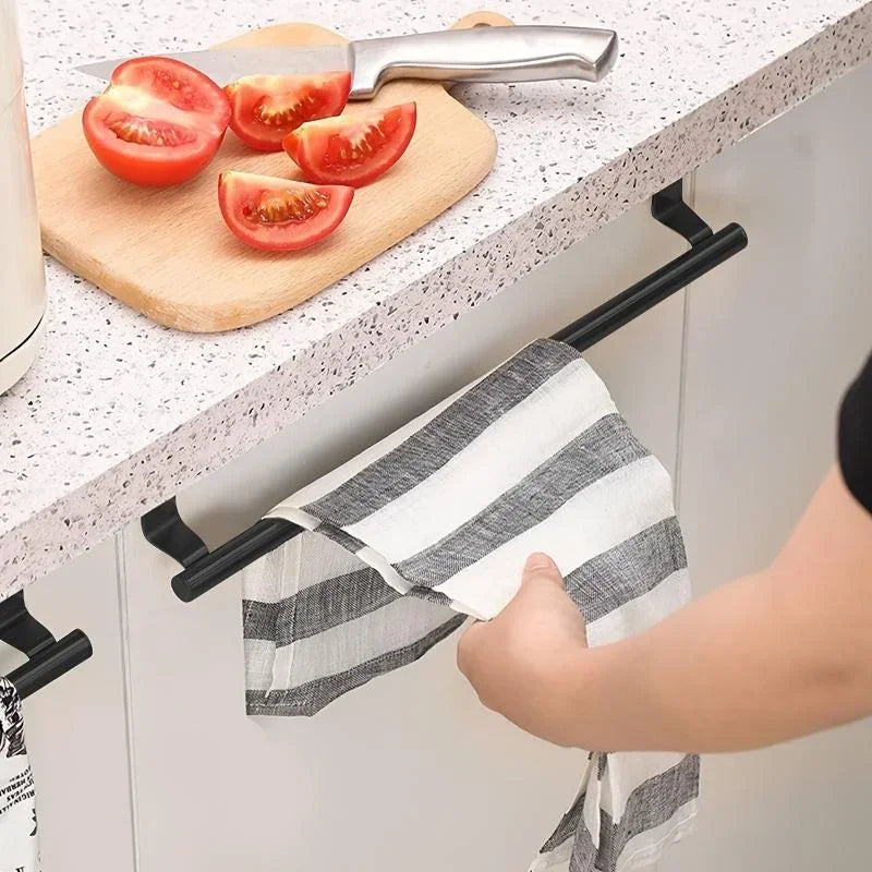 Towel Rod – Stainless Steel Over Cabinet Towel Rack, Punch-Free Door Hanging Storage Organizer for Kitchen & Bathroom