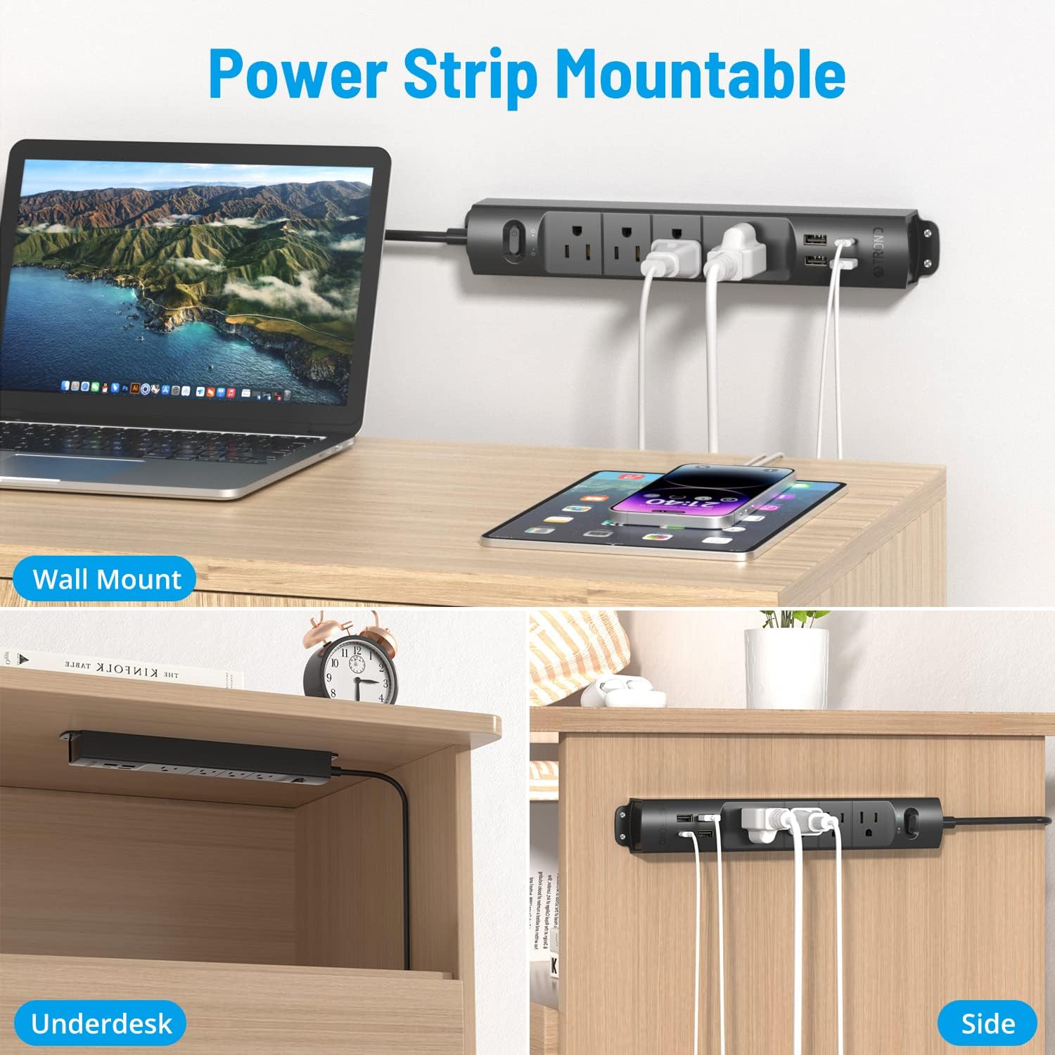 Surge Protector Power Strip with USB – Ultra Thin Flat Plug, 6Ft Extension Cord, 4 AC Outlets, 3 USB Ports & 1 USB-C | 1440J Surge Protection for Home, Office & Dorm
