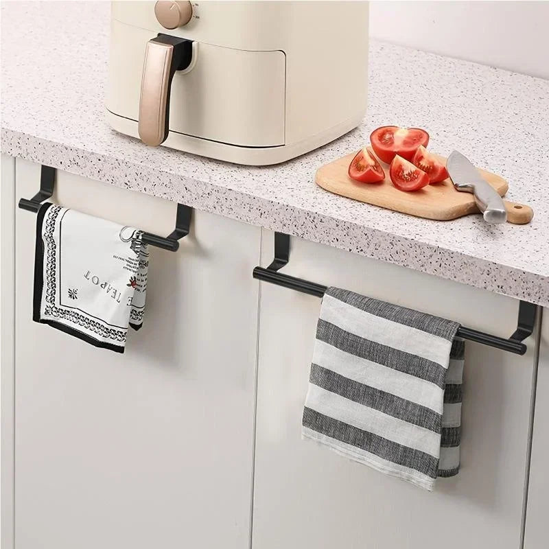 Towel Rod – Stainless Steel Over Cabinet Towel Rack, Punch-Free Door Hanging Storage Organizer for Kitchen & Bathroom
