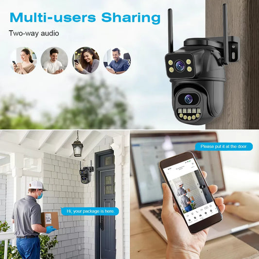 4K 8MP Dual Lens Dual Screen WiFi PTZ Security Camera – AI Auto Tracking, Two-Way Audio, Outdoor IP CCTV Surveillance (P2P ICSEE)